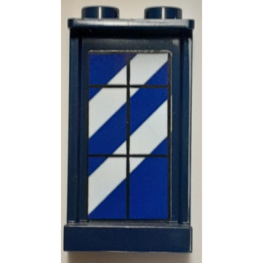 dark blue panel 1 x 2 x 3 with side supports - hollow studs with window with black frame and white stripes on blue background pattern sticker - set 40393