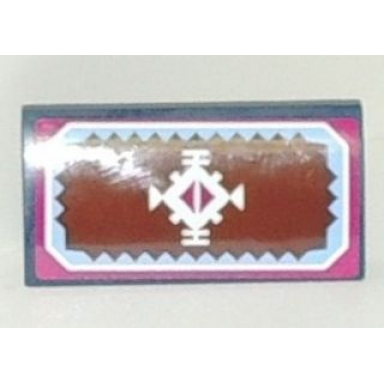 dark blue slope curved 2 x 4 x 2 3 with bottom tubes with white geometric decoration and light blue and magenta border pattern sticker - set 41066