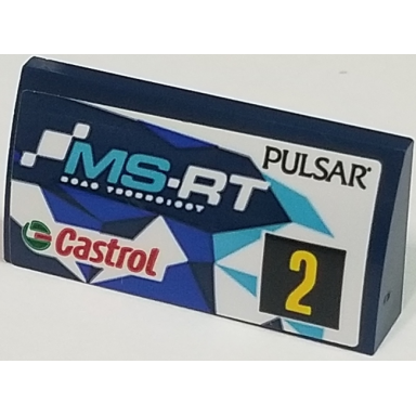 dark blue slope curved 2 x 4 x 2 3 with bottom tubes with pulsar ms-rt castrol and yellow number 2 pattern model right side sticker - set 75885