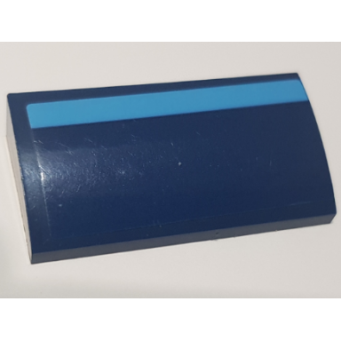 dark blue slope curved 2 x 4 x 2 3 with bottom tubes with dark azure stripe pattern sticker - set 60257