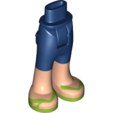 dark blue mini doll hips and trousers with back pockets with light nougat lower legs and lime sandals pattern - thick hinge