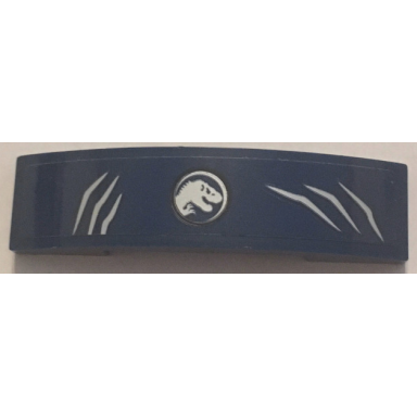 dark blue slope curved 4 x 1 x 2 3 double with jurassic world logo and scratch marks pattern sticker - set 75934