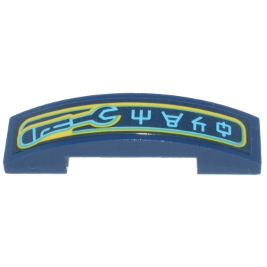 dark blue slope curved 4 x 1 x 2 3 double with yellow and medium azure ninjago logogram mech and wrench pattern sticker - set 71837