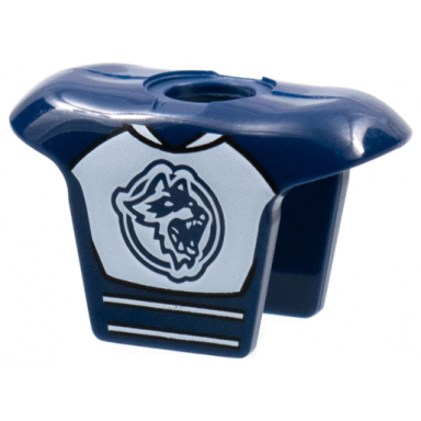 dark blue minifigure hockey body armor with raccoon pattern