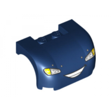 dark blue vehicle mudguard 3 x 4 x 1 2 3 curved with front with headlights yellow blinkers and laugh with teeth pattern