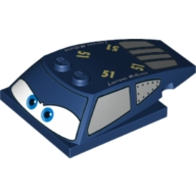 dark blue wedge 6 x 4 x 1 1 3 with 4 x 4 base with blue eyes windows and yellow 51 four times on roof pattern