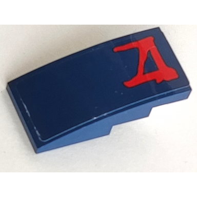 dark blue slope curved 4 x 2 with red stylized a pattern sticker - set 75087