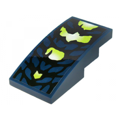 dark blue slope curved 4 x 2 with yellowish green and black scales pattern sticker - set 70736