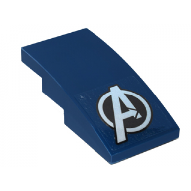 dark blue slope curved 4 x 2 with white avengers logo pattern sticker - set 76051