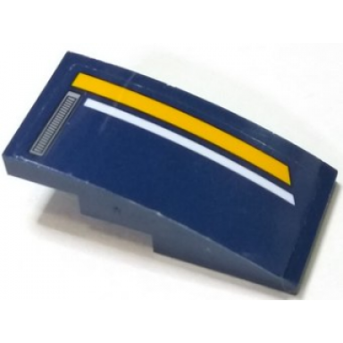 dark blue slope curved 4 x 2 with vents and orange and white stripes pattern model left side sticker - set 60151