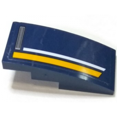 dark blue slope curved 4 x 2 with vents and orange and white stripes pattern model right side sticker - set 60151