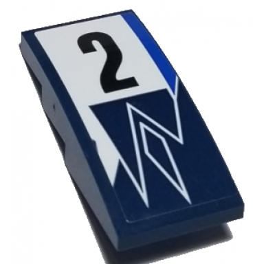 dark blue slope curved 4 x 2 with black number 2 on white background dark blue diamond and triangles pattern sticker - set 75885