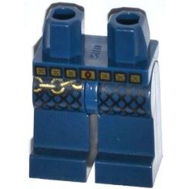 dark blue hips and legs with gold belt and chain pattern