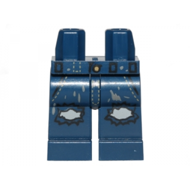 dark blue hips and legs with tattered knees and light bluish gray stitching jeans pattern