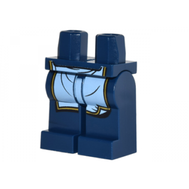 dark blue hips and legs with bright light blue apron with gold border pattern