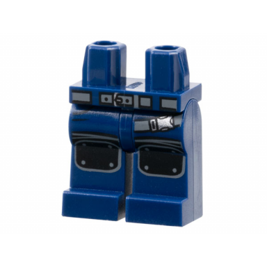 dark blue hips and legs with dark bluish gray belt and strap with silver buckles black knee pads pattern