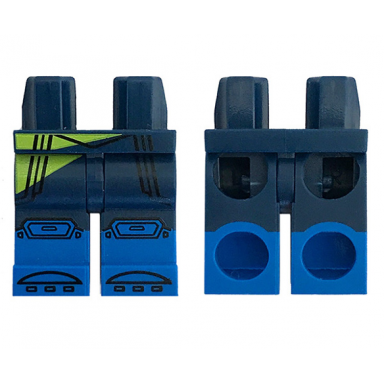 dark blue hips and legs with blue boots knee pads straps and lime stripe pattern