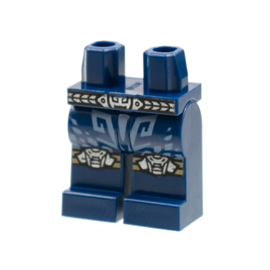 dark blue hips and legs with black belt with silver trim and snake buckle sand blue filigree snake head knee pads pattern