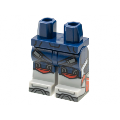 dark blue hips and legs with light bluish gray boots armor with red trim pattern