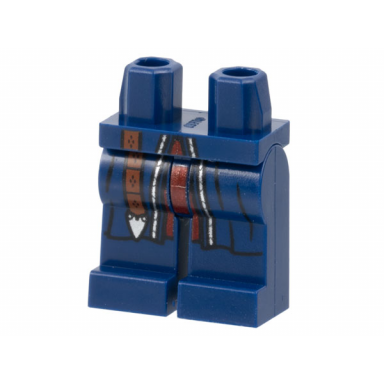 dark blue hips and legs with long coattails reddish brown belt end with buckle dark red center and silver trim pattern