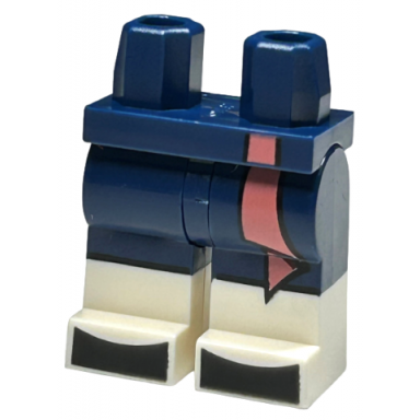 dark blue hips and legs with molded white lower legs boots and printed shorts coral sash end and black toes pattern