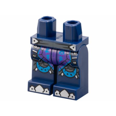 dark blue hips and legs with dark bluish gray belt dark purple loincloth with dark azure ninjago logogram lf and on silver toes and trim pattern