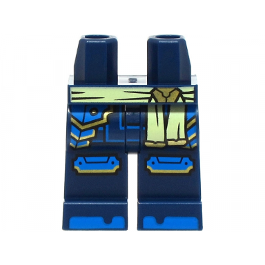 dark blue hips and legs with bright light yellow sash blue armor plates knee pads toes gold trim pattern