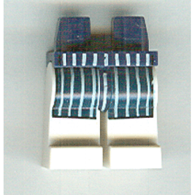 dark blue hips and white legs with dark blue apron with white stripes pattern