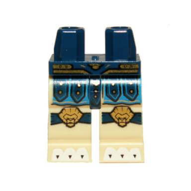 dark blue hips and tan legs with blue loincloth gold knee pads and belt and white claws pattern