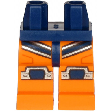 dark blue hips and orange legs with dark blue and silver wetsuit stripes and knee pads pattern
