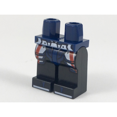 dark blue hips and black legs with red and white armor dark blue zori sandals with white soles pattern