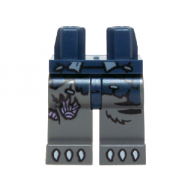 dark blue hips and dark bluish gray legs with dark blue loincloth medium lavender sinew patches and white claws pattern