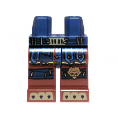 dark blue hips and reddish brown legs with dark blue loincloth belt gold lion knee pad and dark tan claws pattern