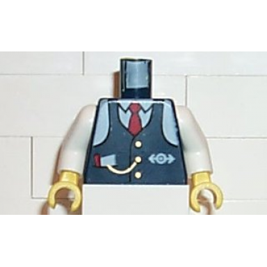 dark blue torso train logo blue vest w tie watch fob pattern conductor charlie white arms yellow hands