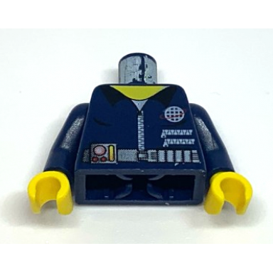 dark blue torso alpha team logo shirt with zipper utility belt and gauge pattern dark blue arms yellow hands