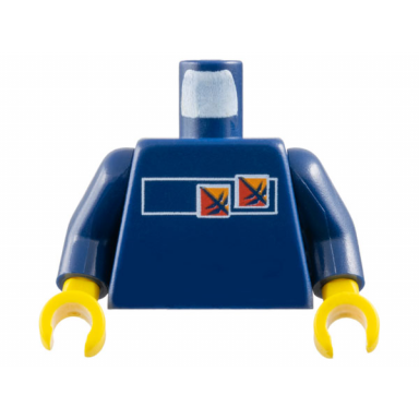 dark blue torso gravity games with red and orange logos pattern dark blue arms yellow hands