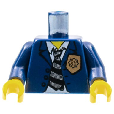 dark blue torso police suit with gold badge and striped tie pattern dark blue arms yellow hands