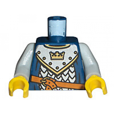 dark blue torso castle fantasy era scale mail crown on collar pattern light bluish gray arms yellow hands
