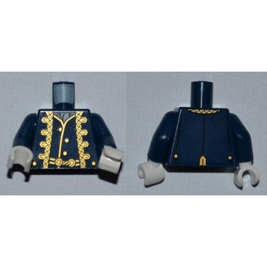 dark blue torso potc uniform jacket over vest with gold trim pattern dark blue arms white hands