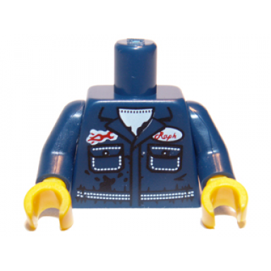 dark blue torso mechanic with pockets oil stains white undershirt and raph name badge pattern dark blue arms yellow hands
