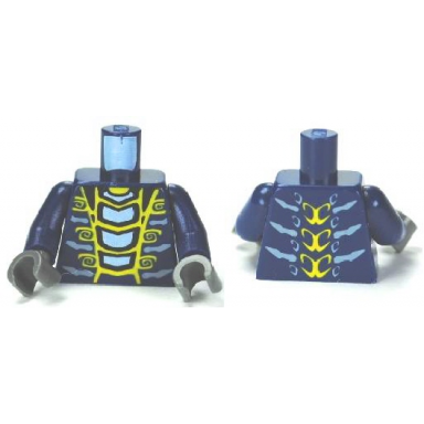 dark blue torso ninjago snake with yellow and light blue scales pattern dark blue arms dark bluish gray hands