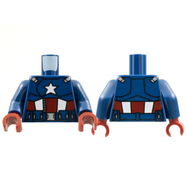 dark blue torso super hero armor with white star on chest utility belt with silver buckle pattern dark blue arms dark red hands