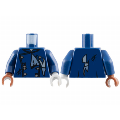 dark blue torso monster fighters jacket double breasted tattered with buttons pattern dark blue arms reddish brown hand right light bluish gray hand left