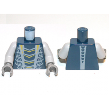 dark blue torso ninjago snake with yellow and light bluish gray scales pattern mezmo light bluish gray arms dark bluish gray hands