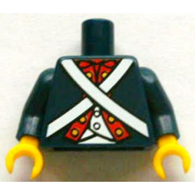 dark blue torso soldier white crossed belts and red placket with gold buttons pattern dark blue arms yellow hands