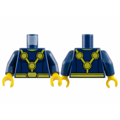 dark blue torso super hero costume with yellow circles belt and neck pattern dark blue arms yellow hands