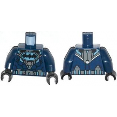 dark blue torso batman logo in medium blue oval with body armor and dark bluish gray belt pattern dark blue arms black hands