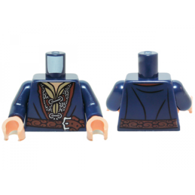 dark blue torso lotr coat with silver chain mail shirt grommets brown belt and silver buckle pattern dark blue arms light nougat hands