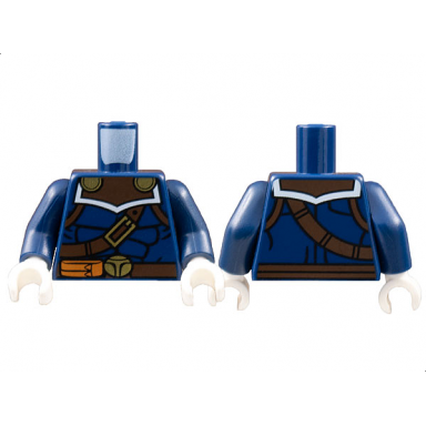 dark blue torso muscles outline with reddish brown belts with gold buckles pattern dark blue arms white hands