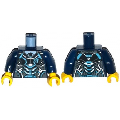 dark blue torso black silver and medium azure body armor with ultra agents logo over shirt and black tie pattern dark blue arms yellow hands